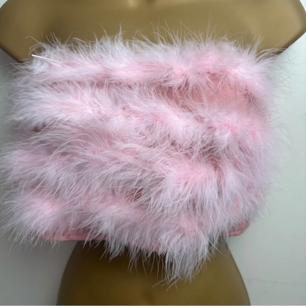 I Saw It First Blush Pink Feather Front Kawaii Bandeau Tube Cropped Top NWOT 10‎ - Picture 5 of 14